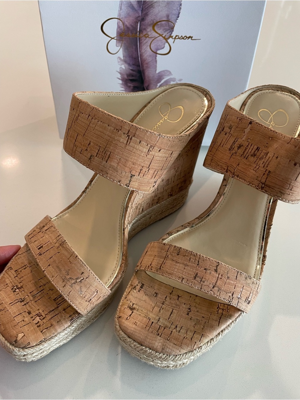 Jessica Simpson Cork-Textured Tan Wedge Sandals